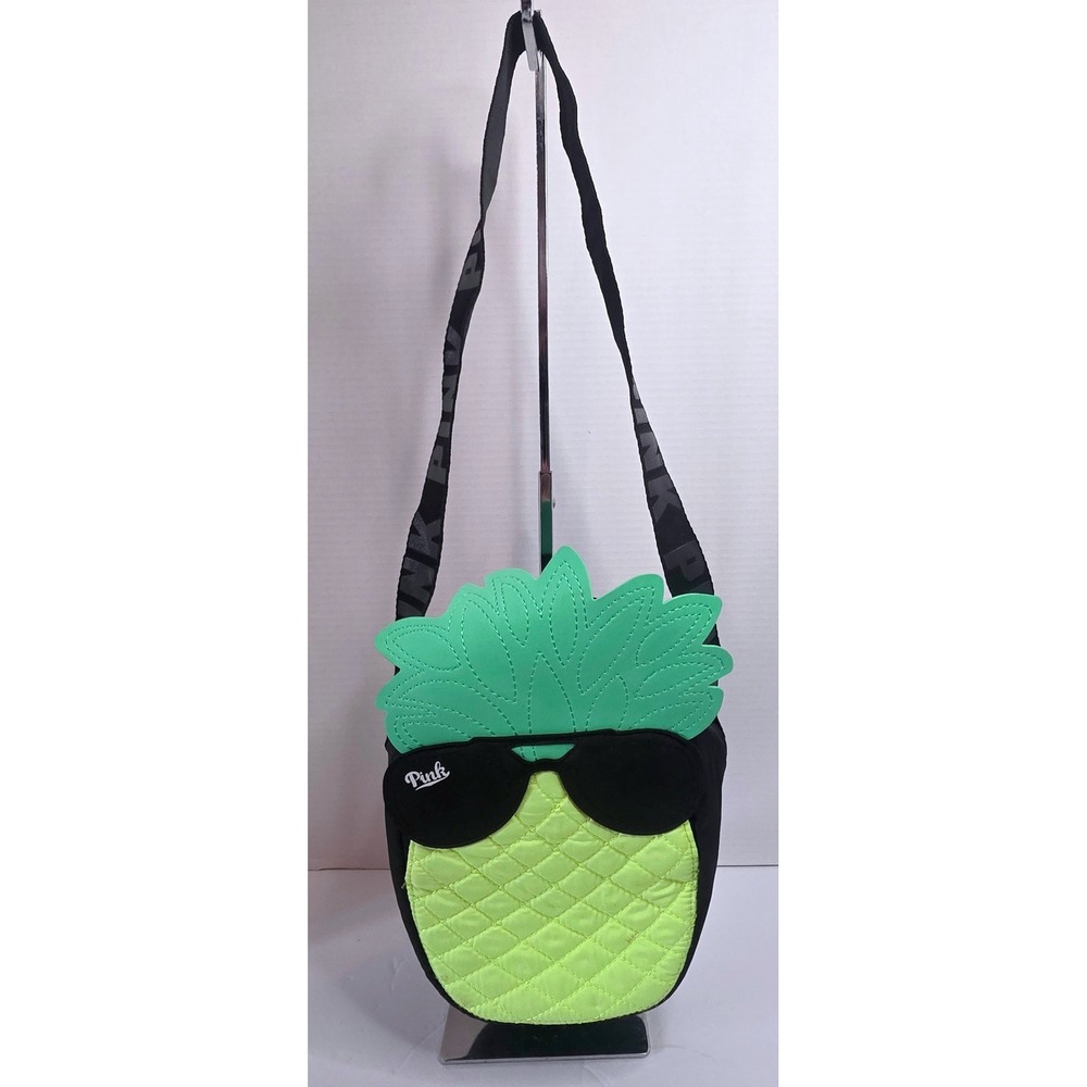 Victorias Secret PINK Pineapple Crossbody Bag Black Yellow Quilted Sunglasses - Picture 2 of 6